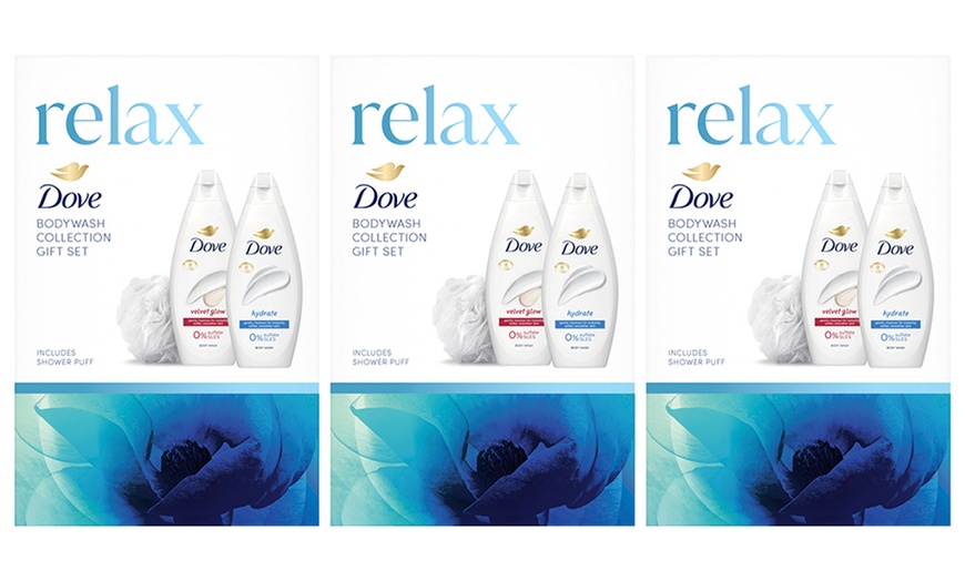 Image 6: Upto Four Dove Relax Two-Pieces Gift Set with Shower Puff 