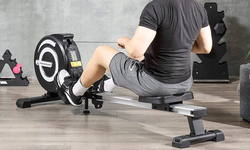 Image 5: HomCom Adjustable Magnetic Rowing Machine with LCD Display