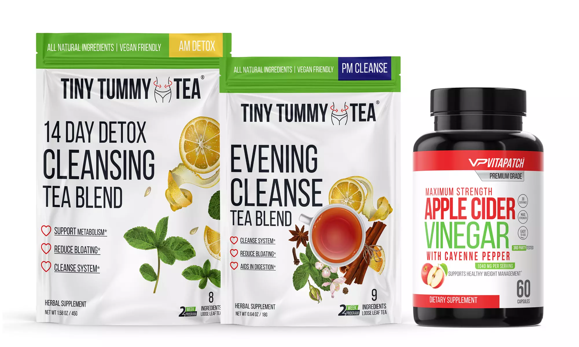Tiny Tummy Tea AM/PM Cleanse & Apple Cider Vinegar Capsule (3-Pack) - Primary Image