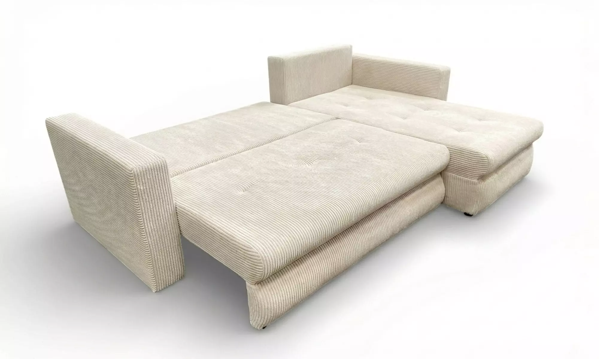 Canapé d'angle convertible "Farah" velours côtelé beige