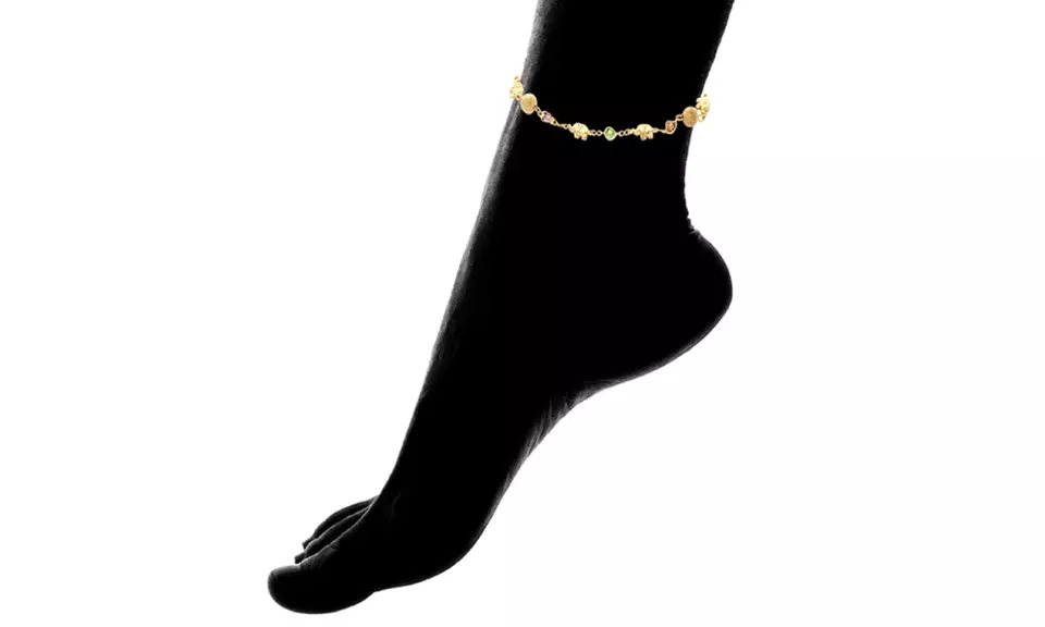 18K Gold Plated Elephant and Light Multi-Color Crystals Anklet Bracelet - Image 4