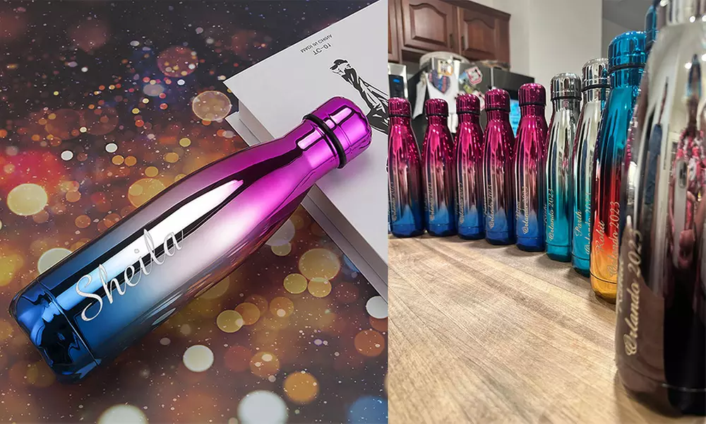 Personalisierbare Flasche oder Trinkbecher mit Text