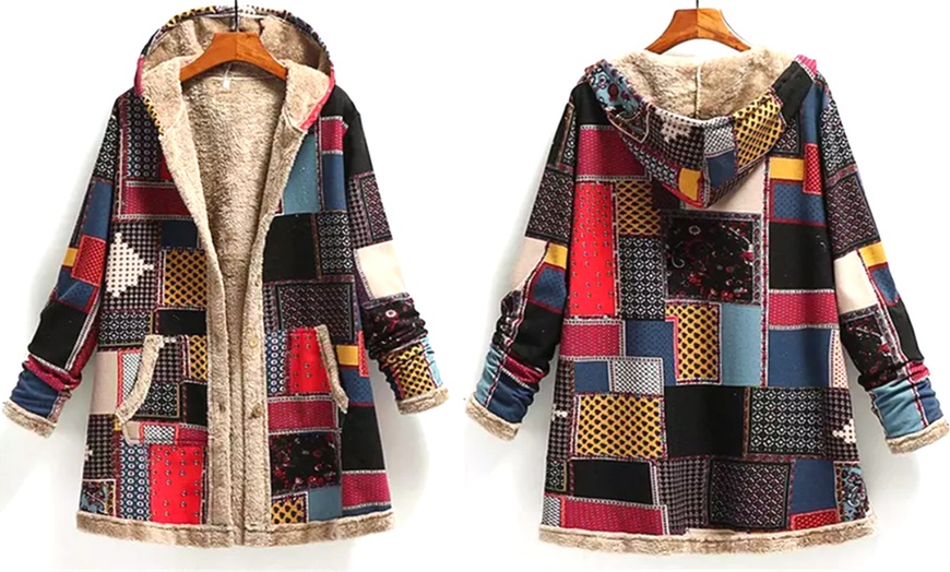 Image 3: Women's Patchwork Fleece-Lined Coat