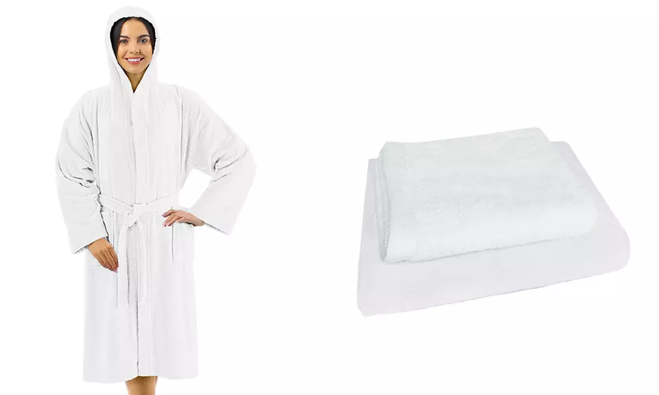 Set con accappatoio, asciugamano e salvietta ospite, 100% cotone