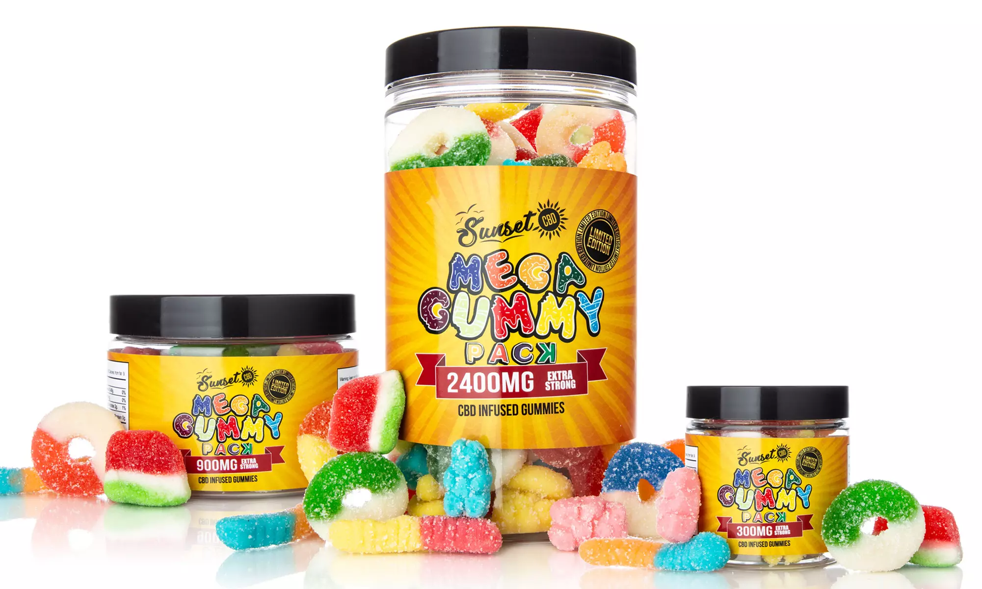 Extra Strong Organic CBD-Infused Mega Gummy Pack from Sunset CBD (300mg, 900mg, or 2400mg) - Primary Image