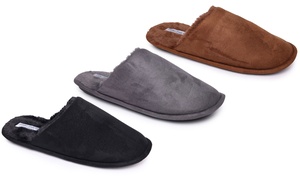 Men's Cozy Faux Suede Slippers with Faux Fur Lining