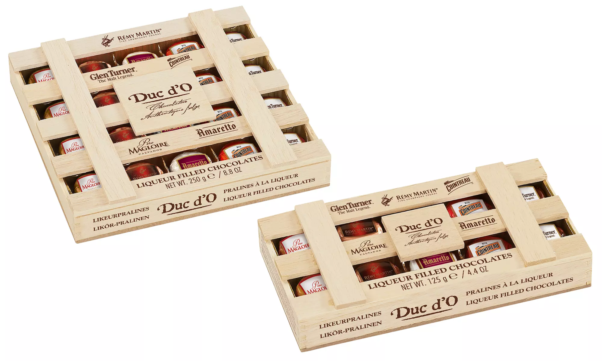 125g or 250g of Duc d'O Liqueur-Filled Chocolates in Wooden Crate - Primary Image