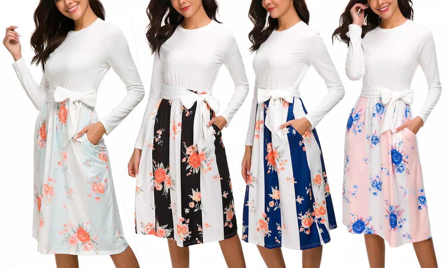 Women's Floral Printed Stripe Dress - Primary Image