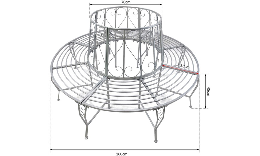 Image 7: Outsunny Metal Round-Tree Bench