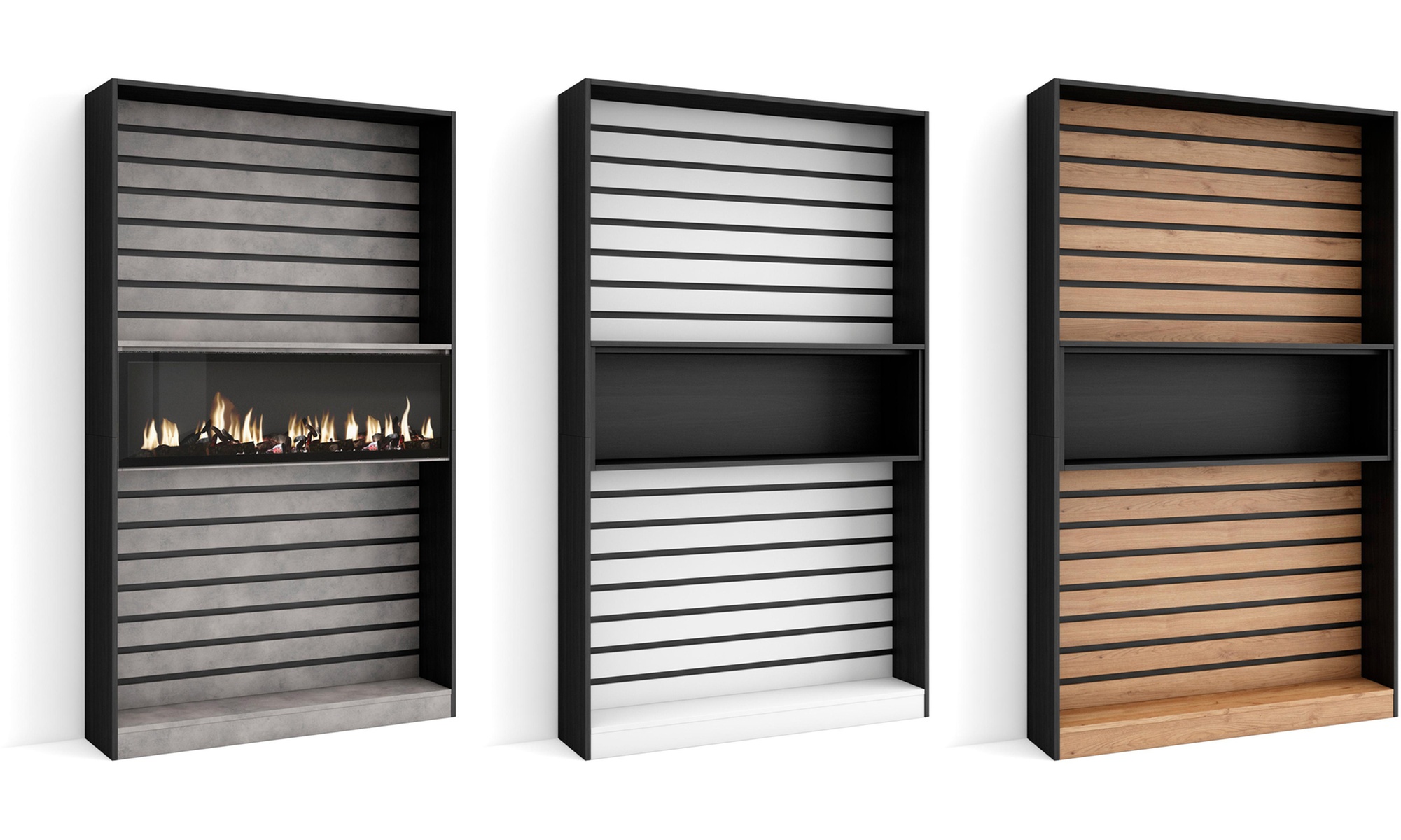 Étagère décorative avec cheminée électrique à LED