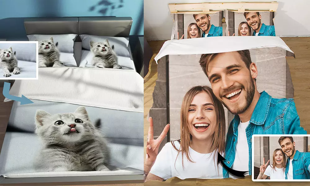 Personalisierbare Bettwäsche oder Decke mit Foto und/oder Text