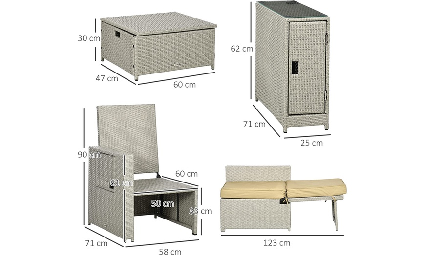 Image 14: Outsunny Rattan-Effect 2 Sun Loungers with Footstools, with Cushions