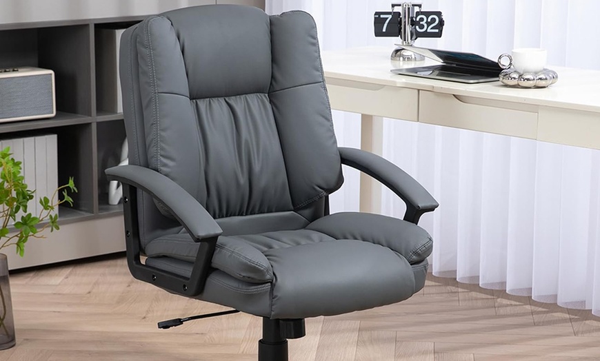 Image 1: HOMCOM Faux Leather Computer Desk Chair