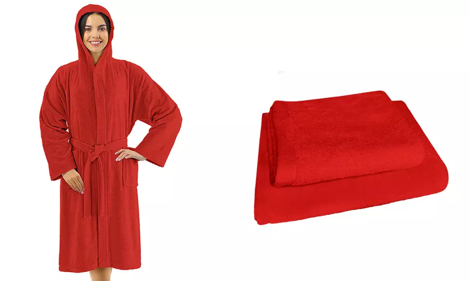 Set con accappatoio, asciugamano e salvietta ospite, 100% cotone