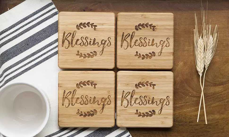 One, Two, or Three Sets of Four Personalized Bamboo Fall Coasters from Qualtry (Up to 78% Off) - Second Medium