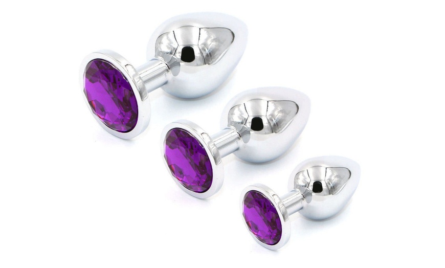 Image 3: Stainless Steel Jeweled Anal Plugs Stimulation Toys Stopper Multi Color