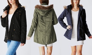 Juniors Long Parka Jacket with Faux-Fur Hood