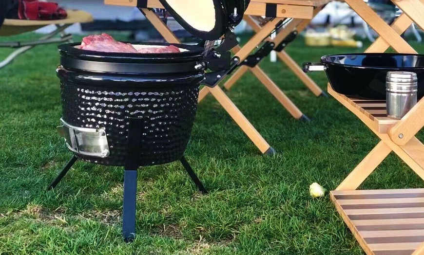 Image 2: Kamado Egg Ceramic Charcoal BBQ Barbecue Grill Roaster Smoker