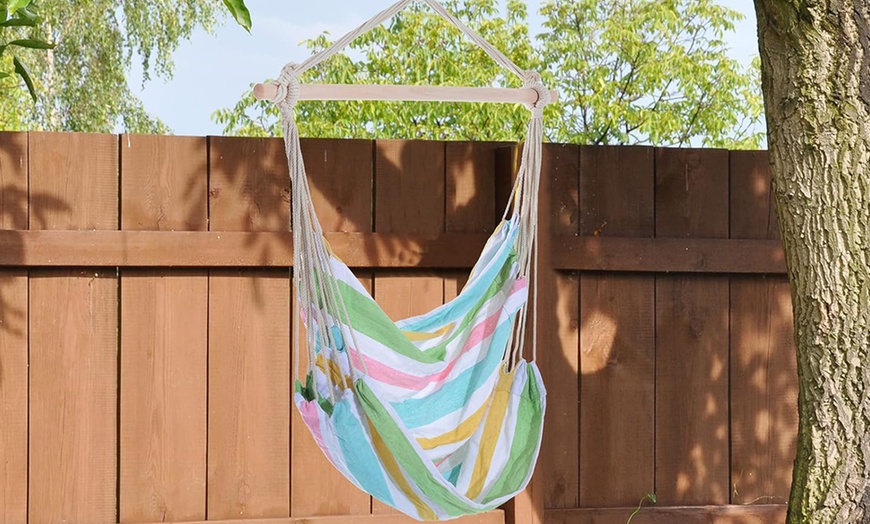 Image 1: Outsunny Outdoor Hanging Rope Chair with Cotton Rope