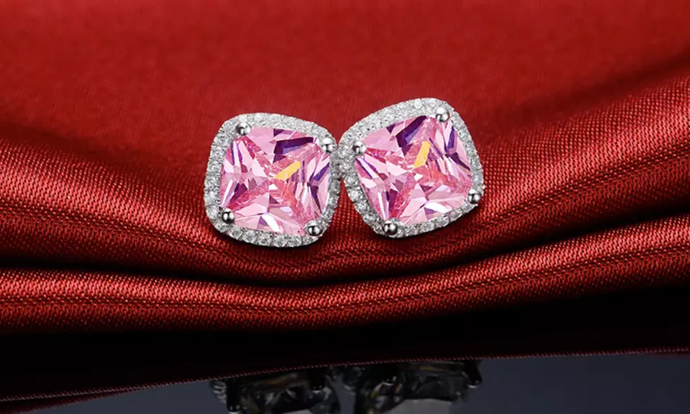 Sterling Silver Cubic Zirconia Cushion Cut Halo Studs