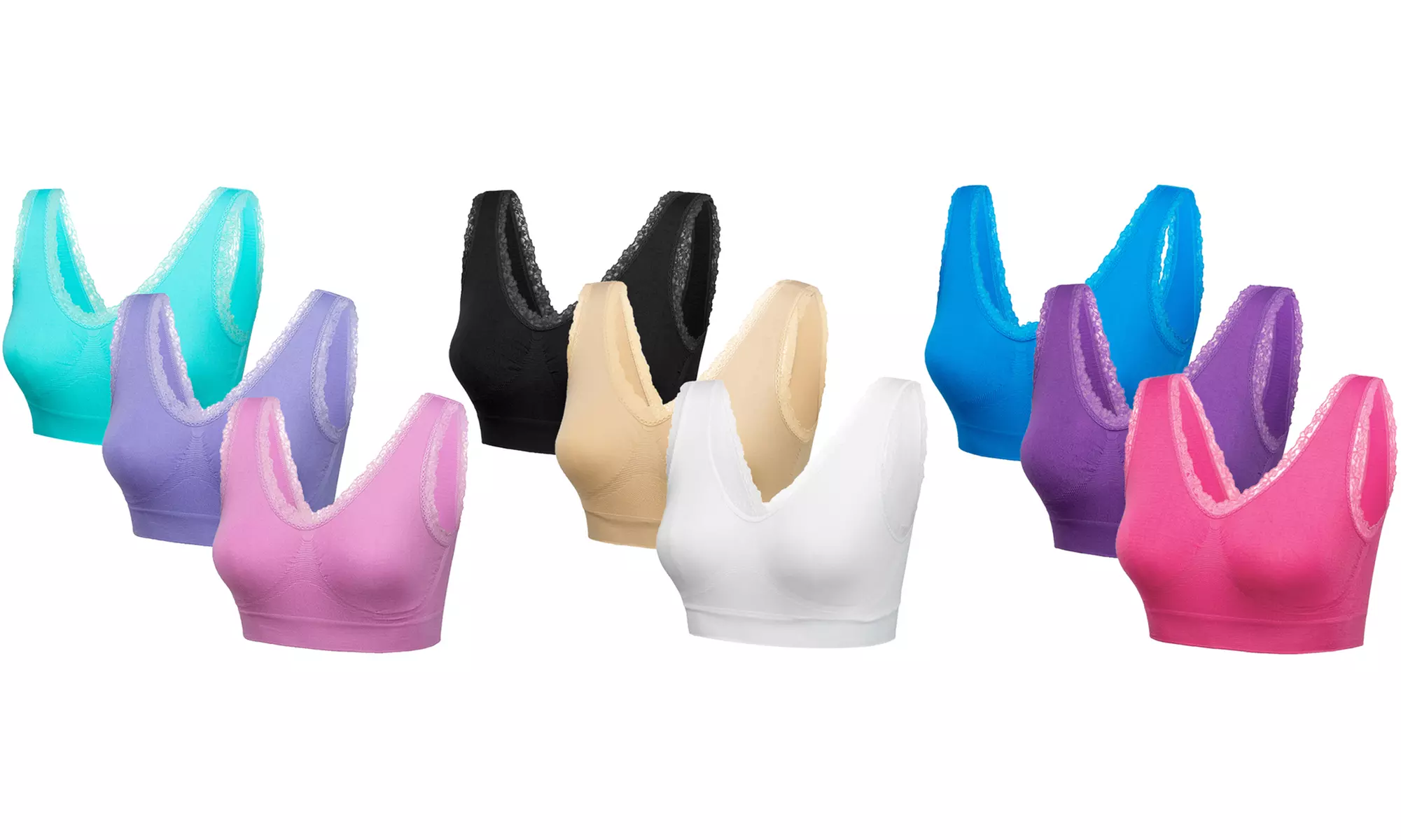 Lot de 3, 6 ou 9 brassières avec dentelle sans armature, coloris au choix - Primary Image