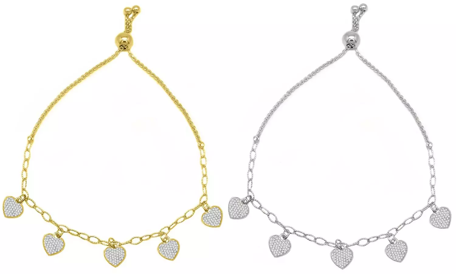 Italian Sterling Silver Adjustable Charm Bracelet with Cubic Zirconia - Primary Image