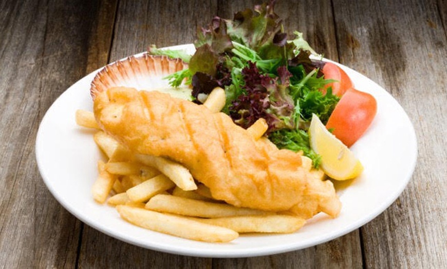 Image 1: Fish and Chips with Salad + Drink