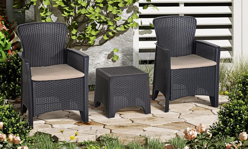 Image 2: Outsunny 3 Piece Rattan Effect Garden Bistro Set