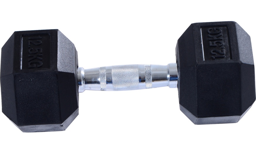 Image 1: Rubber Hexagonal Dumbbells