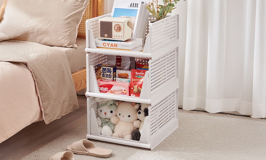 Image 3: Foldable Stackable Drawer Storage Basket