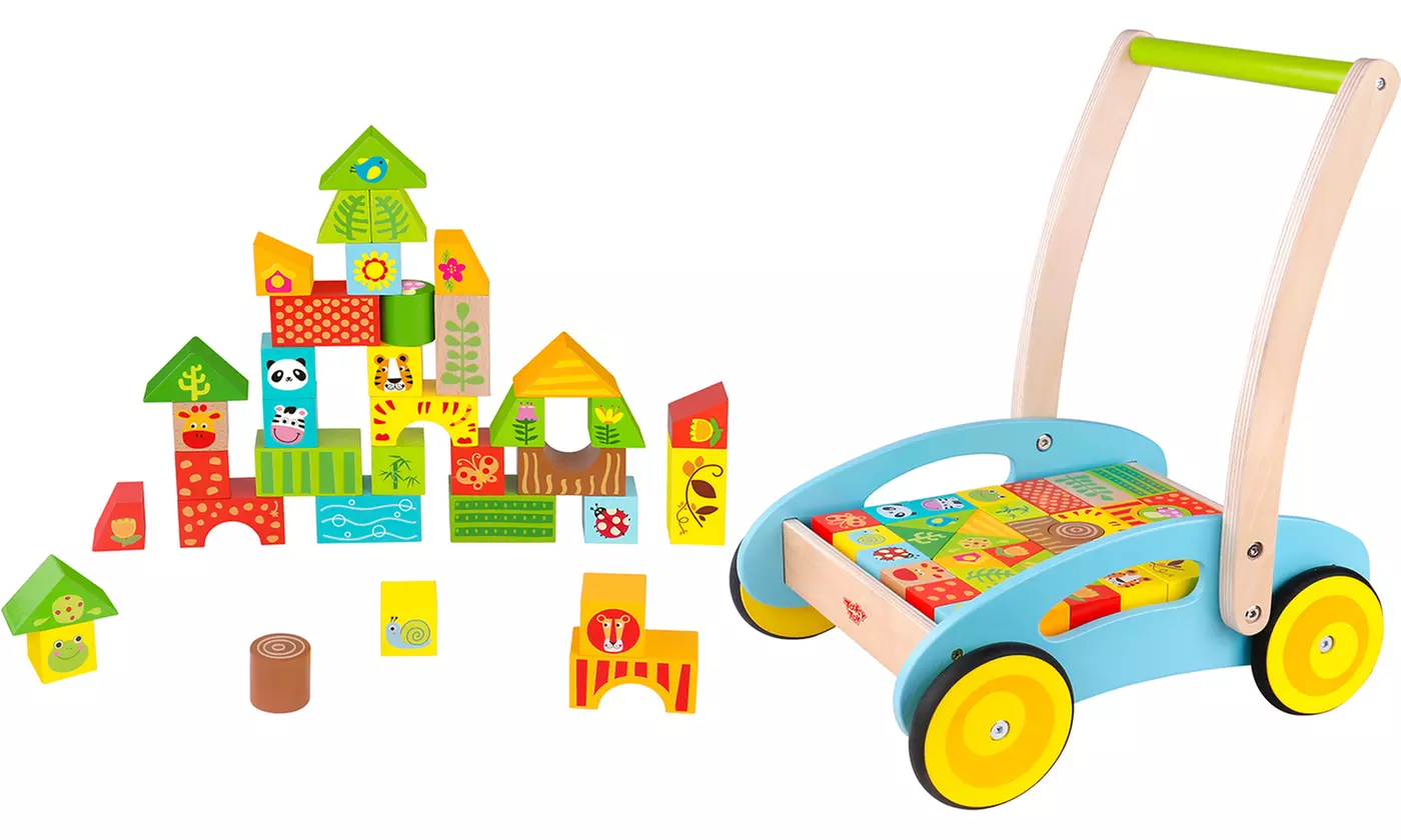 Trotteur en bois avec 35 blocs de construction - Primary Image