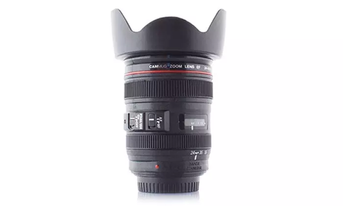 Tazza obiettivo fotografico e porta matite; coperchio incluso