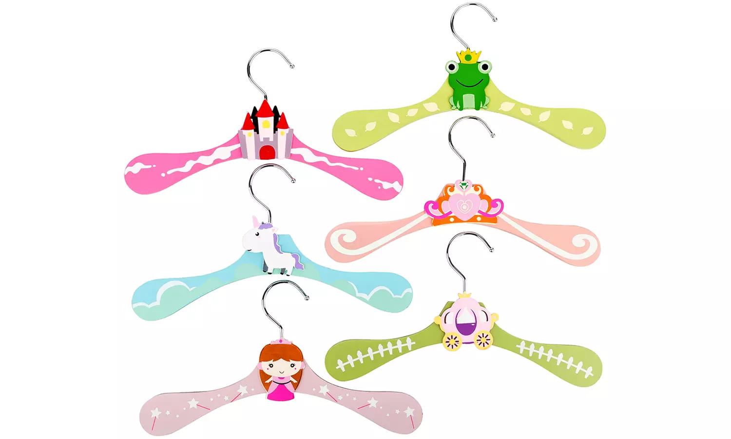 6, 12 oder 18 bunte Holz-Kleiderbügel mit Prinzessin- oder Ritter-Motiven für Kinder - Second Medium