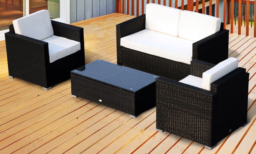 Image 1: Outsunny Four Seater Rattan-Effect Sofa Set