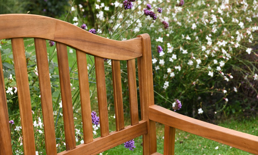 Image 4: Acacia Wood Two-Seater Folding Bench