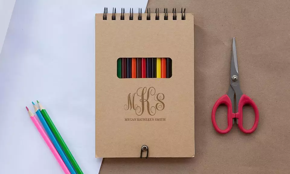 One or Two Personalized Sketch Pads with Colored Pencils from Qualtry (Up to 68% Off) - Second Medium