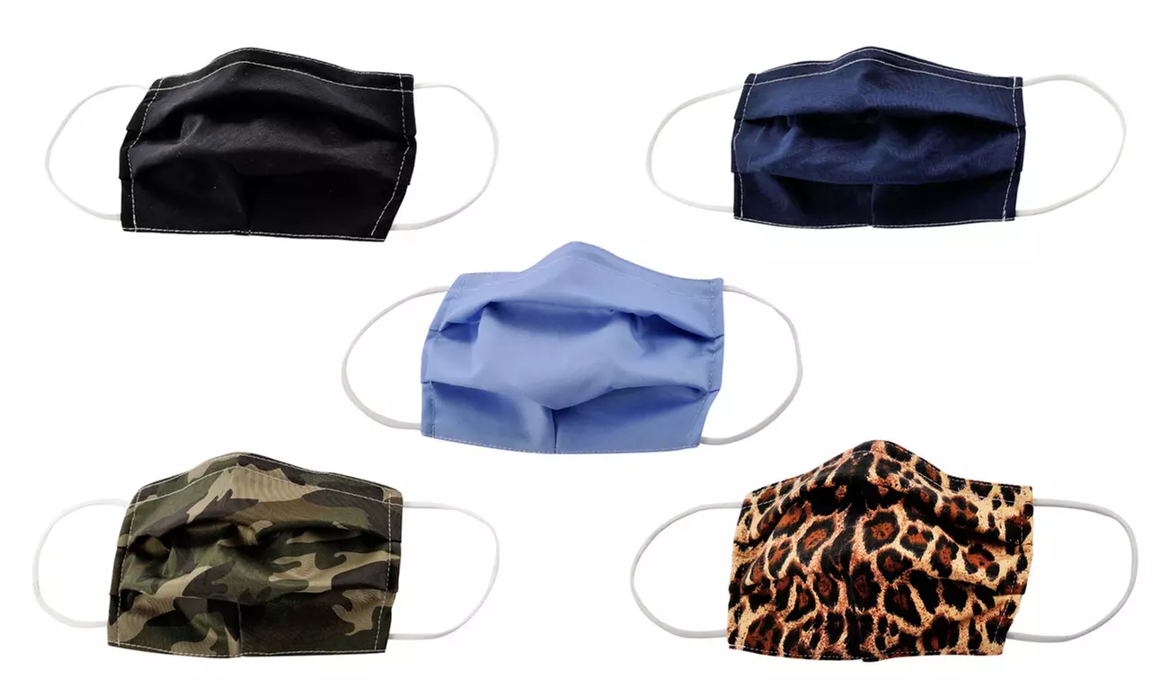 5-Pack Pleated Reusable Cotton Non-Medical Masks with Adjustable Nose Bridge - Second Medium