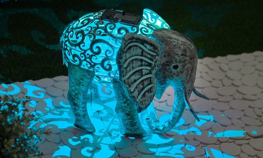 Image 3: One or Two Ornamental Metal Elephant Solar Lights