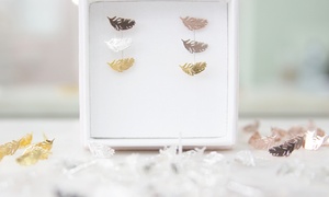 One, Two or Three Pairs of Ah! Jewellery Sterling Silver Feather Studs