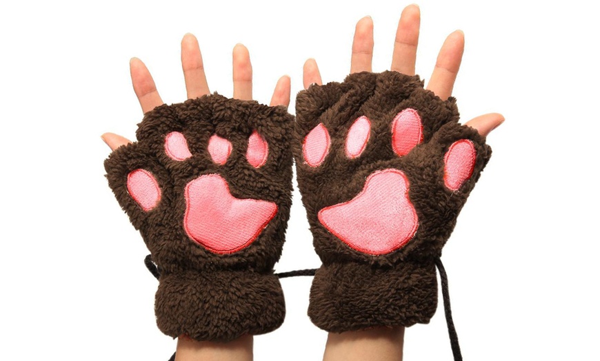 Image 5: Fingerless Paw Winter Gloves