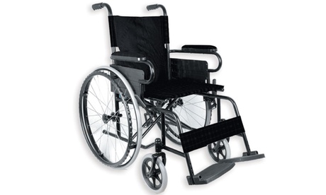 Carrozzina pieghevole in acciaio Gima con tessuto in nylon e pedana alzabile