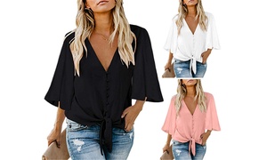 Women's Bell Sleeve V-Neck Top