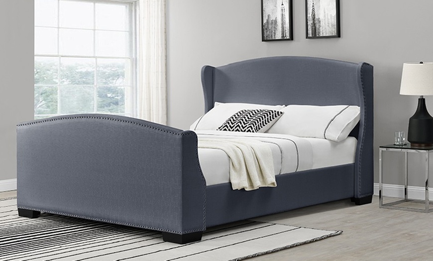 Image 1: Linen Fabric Bed Frame