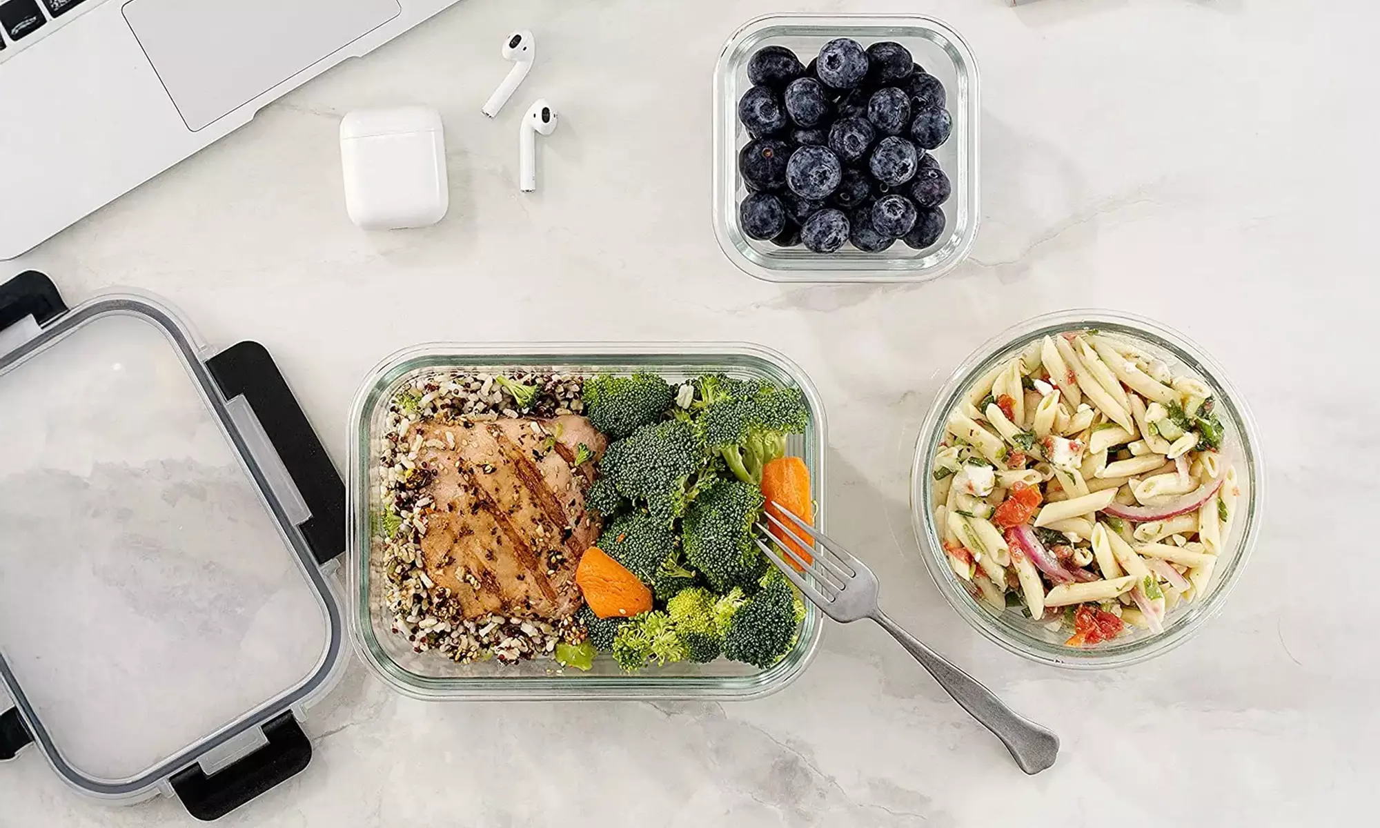 12 contenitori in vetro borosilicato con coperchi