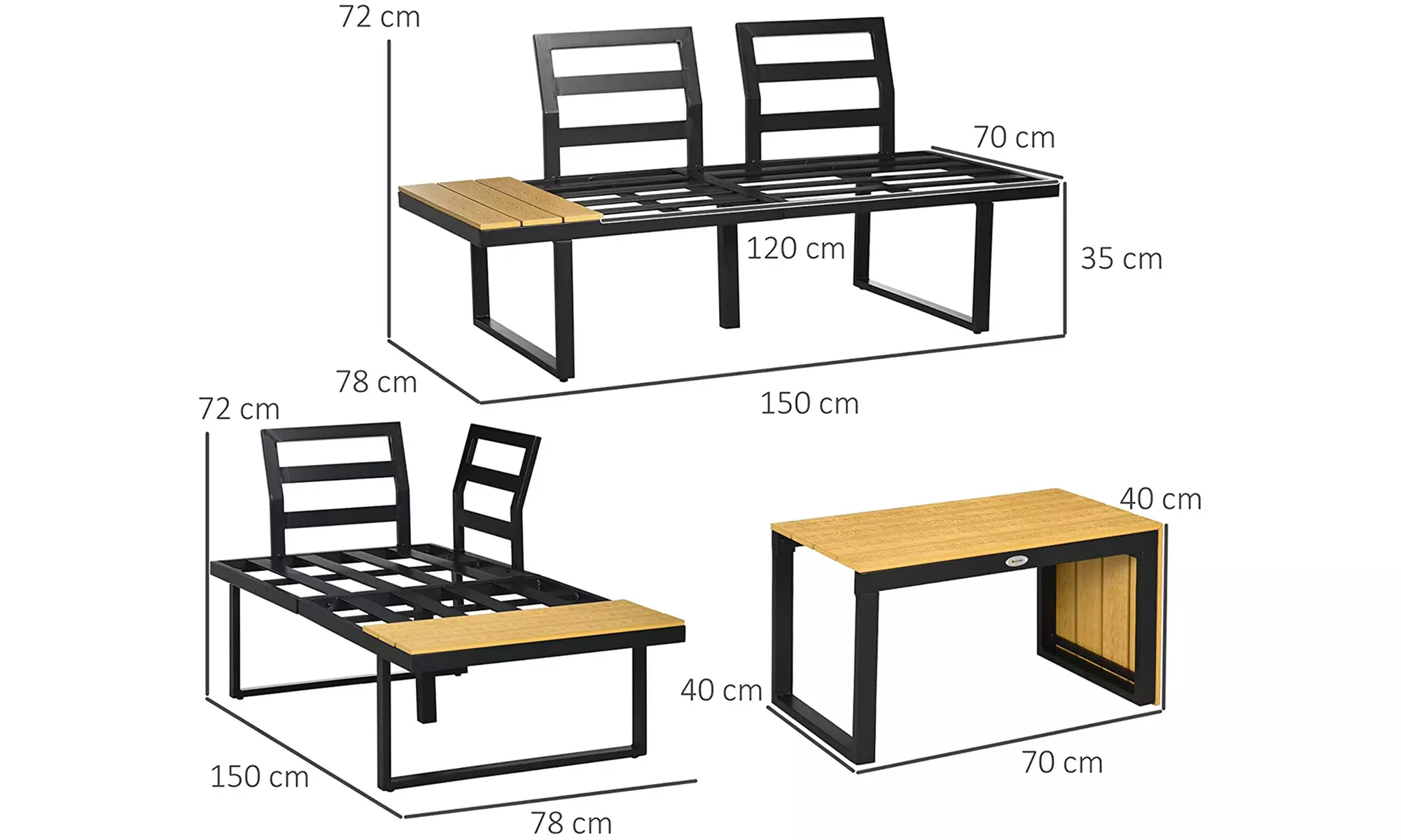 Outsunny Three-Piece Garden Furniture Set - Image 7