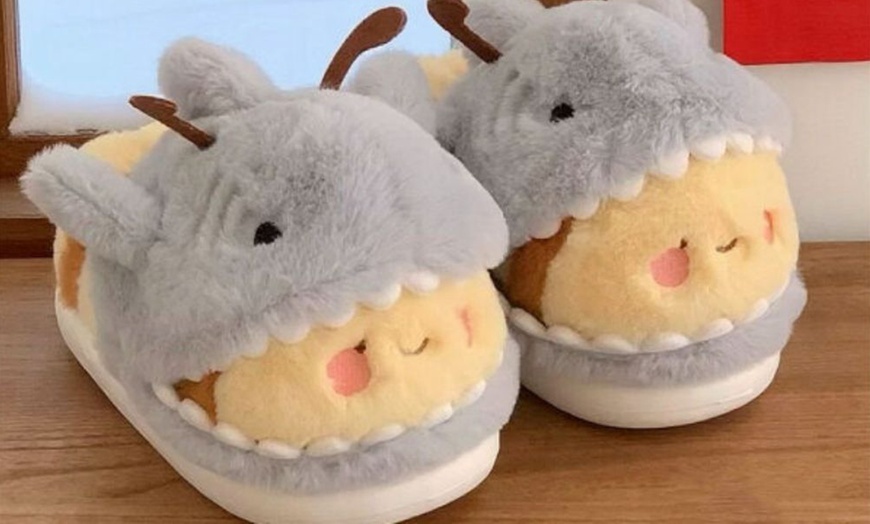 Image 3: Warm and Cute Shark Bee Cotton Slippers