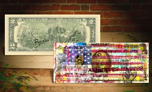 American Flag Freedom Pop Art on Genuine $2 Bill Hand signed by the...