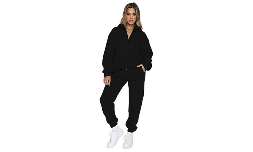 Image 4: Women Two-Piece Hooded Half Zip Sweatshirt Tracksuit Set