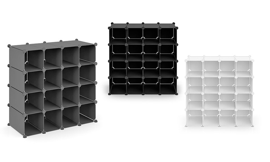 Image 1: 16-Pair Interlocking Shoe Rack