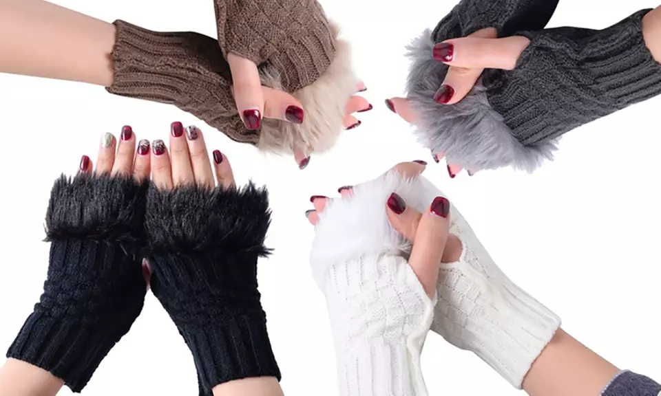 1 oder 2 Paar Fingerlose Handschuhe mit Kunstfell-Besatz